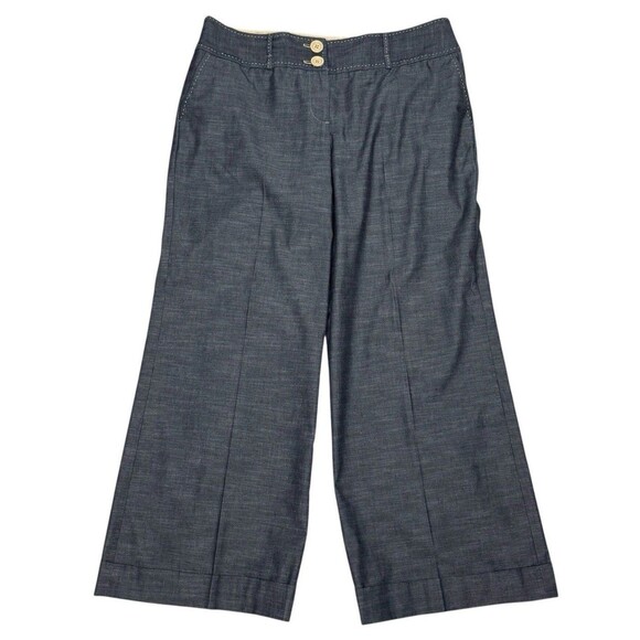 Ann Taylor Loft 14P Indigo Blue Wide Leg High Waist Boho Cottage Petite Pants - Picture 1 of 5